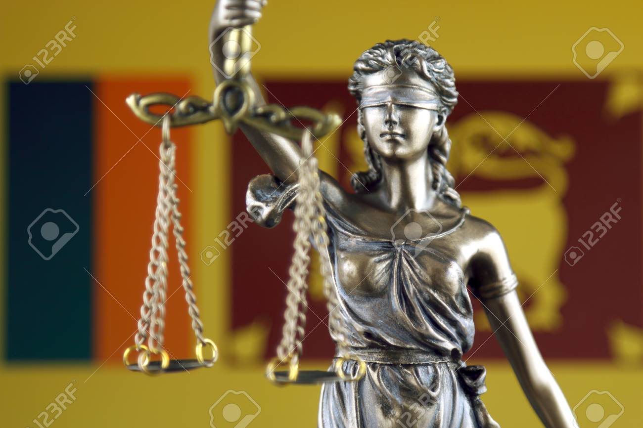 Symbol of law and justice with Sri Lanka Flag. Close up.