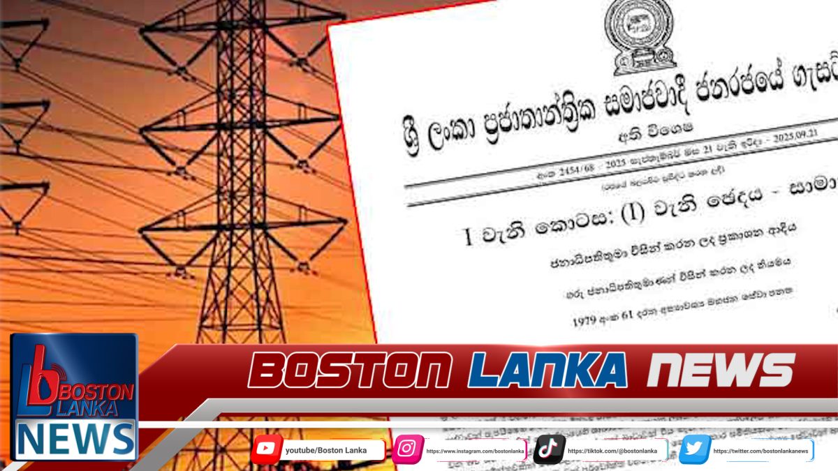 විදුලිබල සැපයීම අත්‍යාවශ්‍ය සේවාවන් කරමින් අතිවිශේෂ ගැසට් පත්‍රයක්….